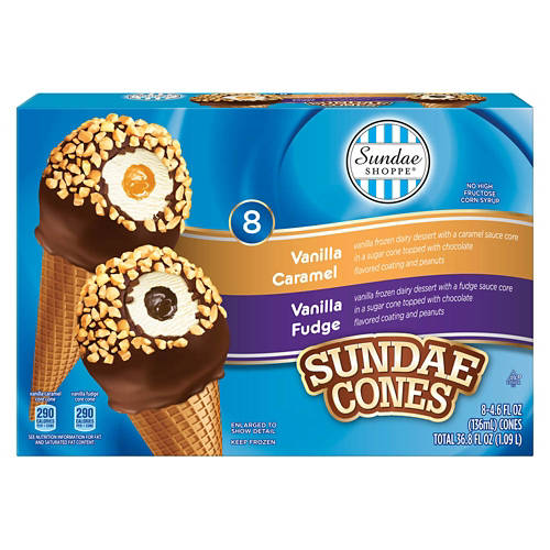 Sundae Shoppe Vanilla Caramel & Fudge Sundae Cones, 8 count